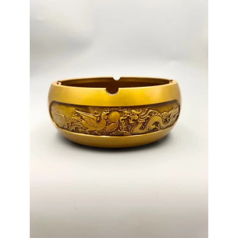 

Brass Antique Copperware Collectible Copper Ornament Dragon and Phoenix Ashtray with Slot Home Decor