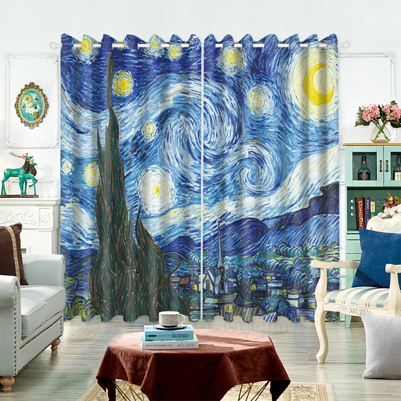 Custom Modern American Nordic Monet Van Gogh Art Painting Room Curtain Bedroom Living Room Semi-blackout Curtain Free Shipping