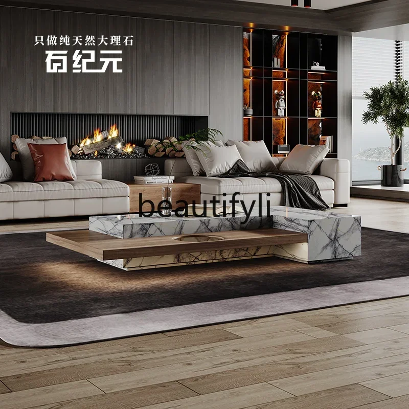 X Natural Marble Coffee Table Light Luxury Modern Living Room Home High-end Minimalist Wabi-sabi Style