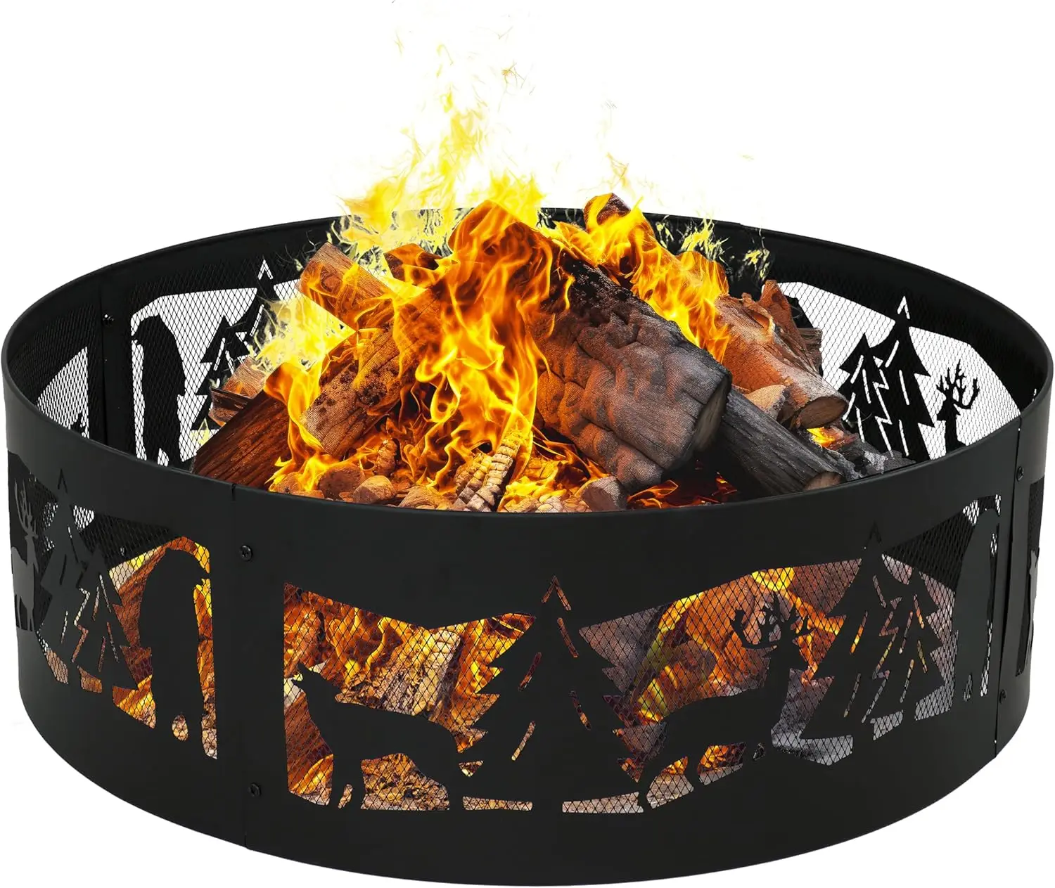 

Sunnydaze 36 Inch Outdoor Fire Ring Portable Metal Fire Pit Ring for Camping or Backyard 360 Degree Wildlife Cutouts Forest