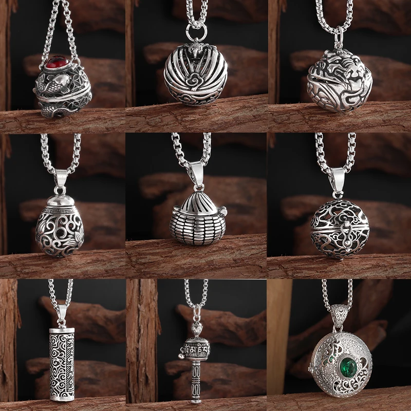 Retro Exquisite Aromatherapy Ball Hollow Pendant Openable Gawu Box Necklace Men\'s and Women\'s Amulet Jewelry