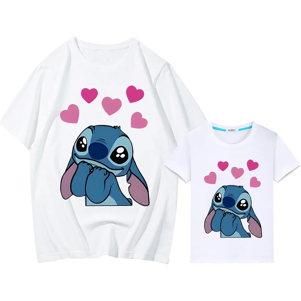 Stitch Disney Print 100%Cotton t shirt for kids boy girl mom and daughter matching clothes Kawaii Men women Short anime Tops y2k