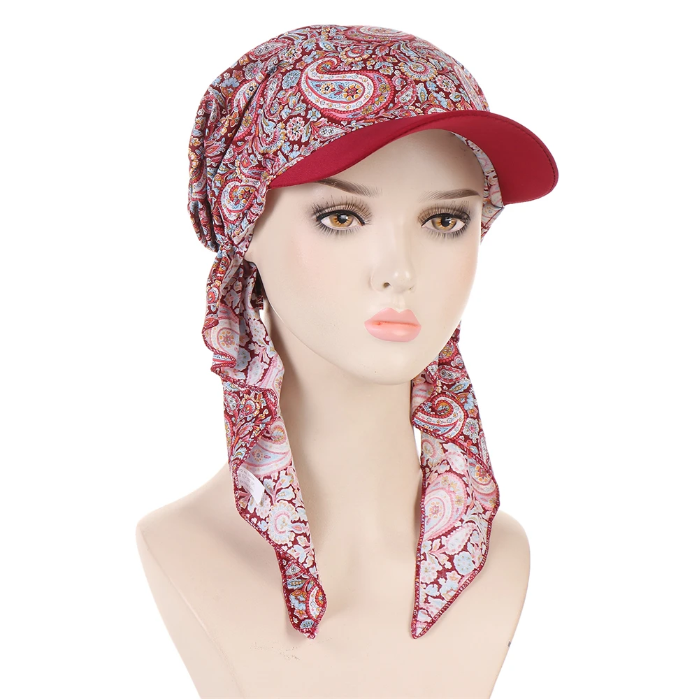 Women Turban Hat Wide Brim Sunshade Hats Female Outdoor Bandana Turban Caps Scarf Soft Hijab Caps Headscarf Turbante Mujer Visor