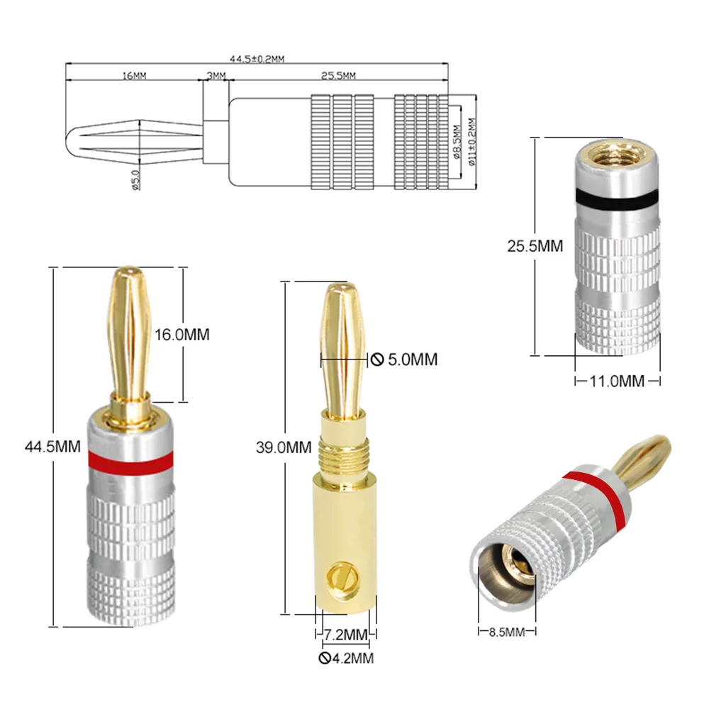 Musical Sound 4k Gold Plated Audio BFA Banana Plug Hifi Speaker Cable Connector Screw Banana Plugs Audio Speaker Connector