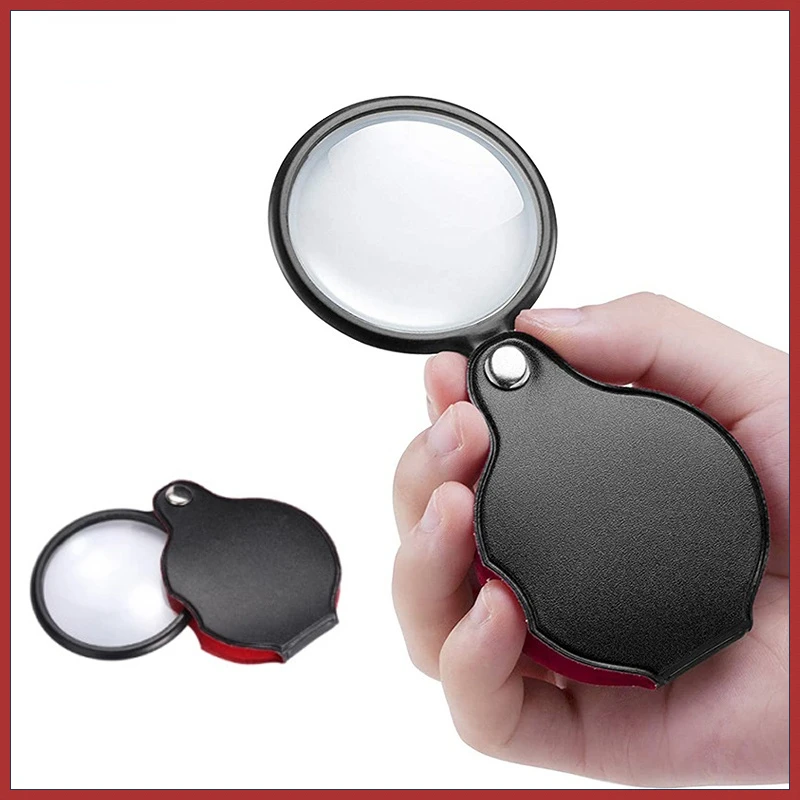 10X Portable Magnifying Glass Foldable Handheld Pocket Magnifier Lens Leather Jewelry Reading Magnifying Glass Loupe for Senior