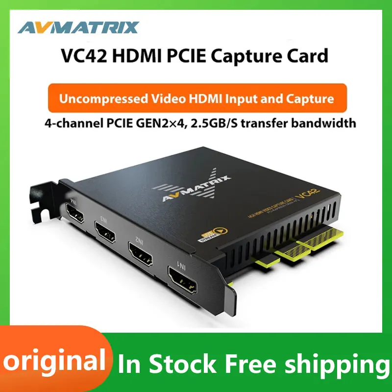 AVMATRIX VC42 Uncompressed 4 Channel HDMI PCIE Video Capture Card for OBS/Potplayer/XSplit/vMix Live Streaming