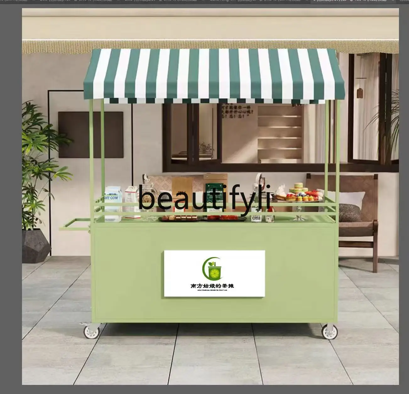 

Wrought iron flower car outdoor market stall car stall trolley snack night market mobile stall small push