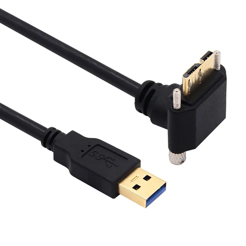 Suitable for elbow camera data cable USB3.0 turn Micro B up and right bend with screw lock high speed 5Gbps 1.8 meters long