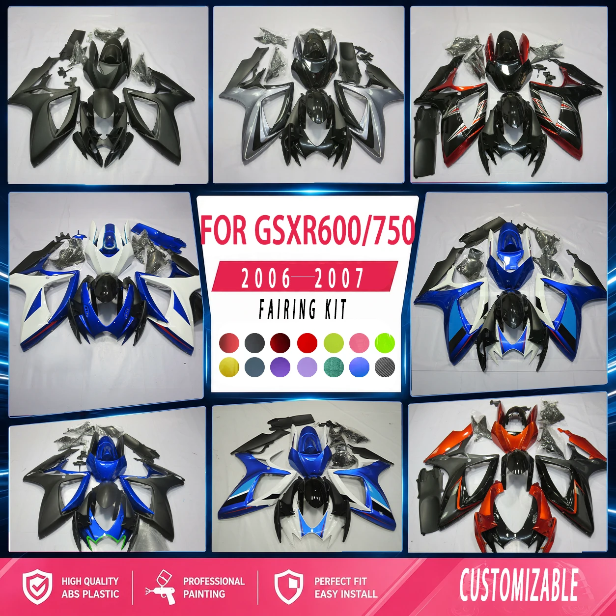Fairings 2006 2007 GSXR600 750 Motorcycle ABS Aftermarket Fairing Kit Bodywork for 06 07 GSXR750 600
