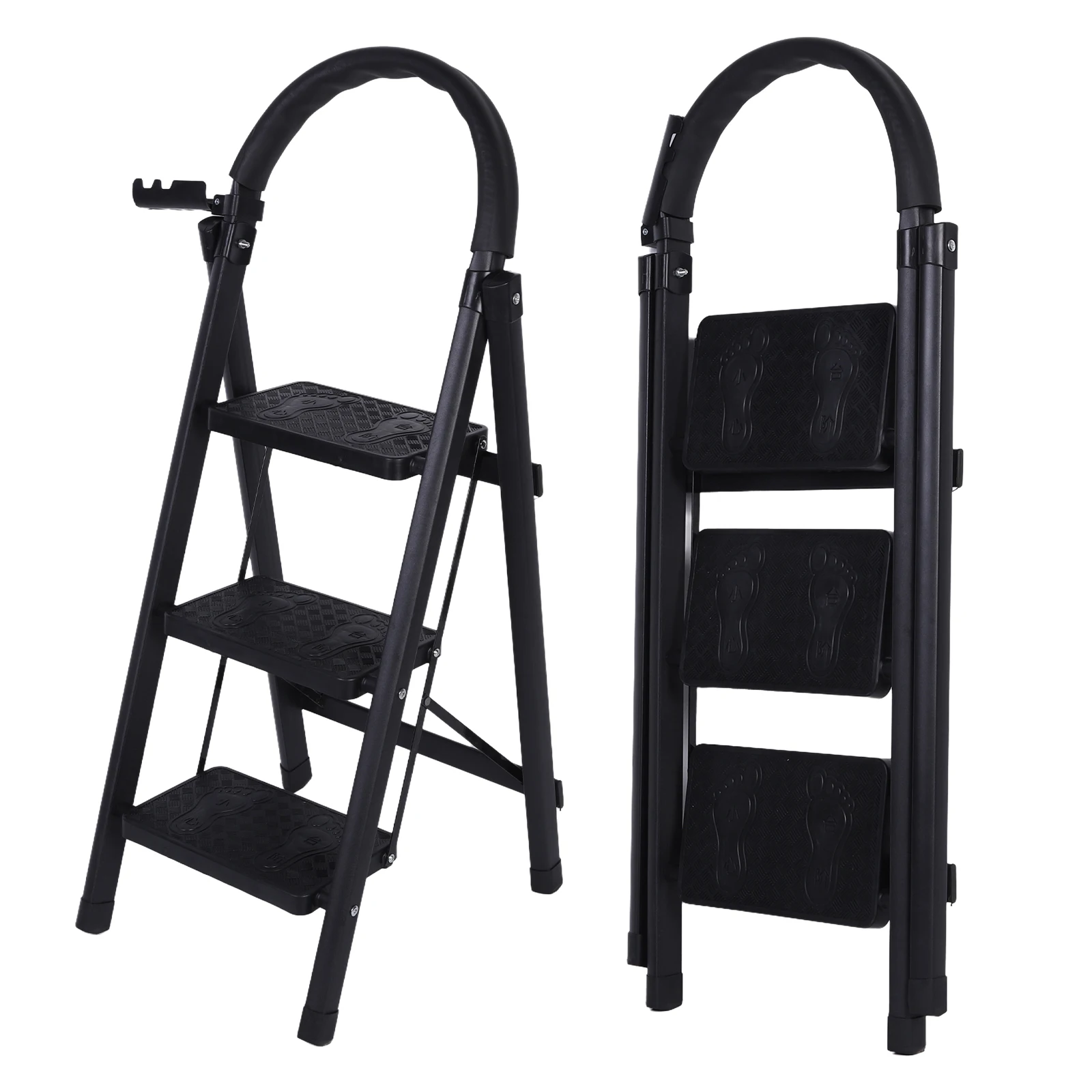 

3 Step Folding Ladder Sturdy Steel Ladder 300 Lbs Load Capacity Sturdy& Portable Stepping Stools for Working Indoor/Outdoor