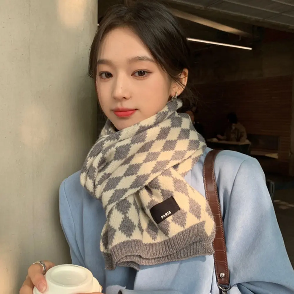 Japanese Large Neck Wrap Winter Thicken Vintage Knitted Women Scarf Lattice Korean Style Shawl