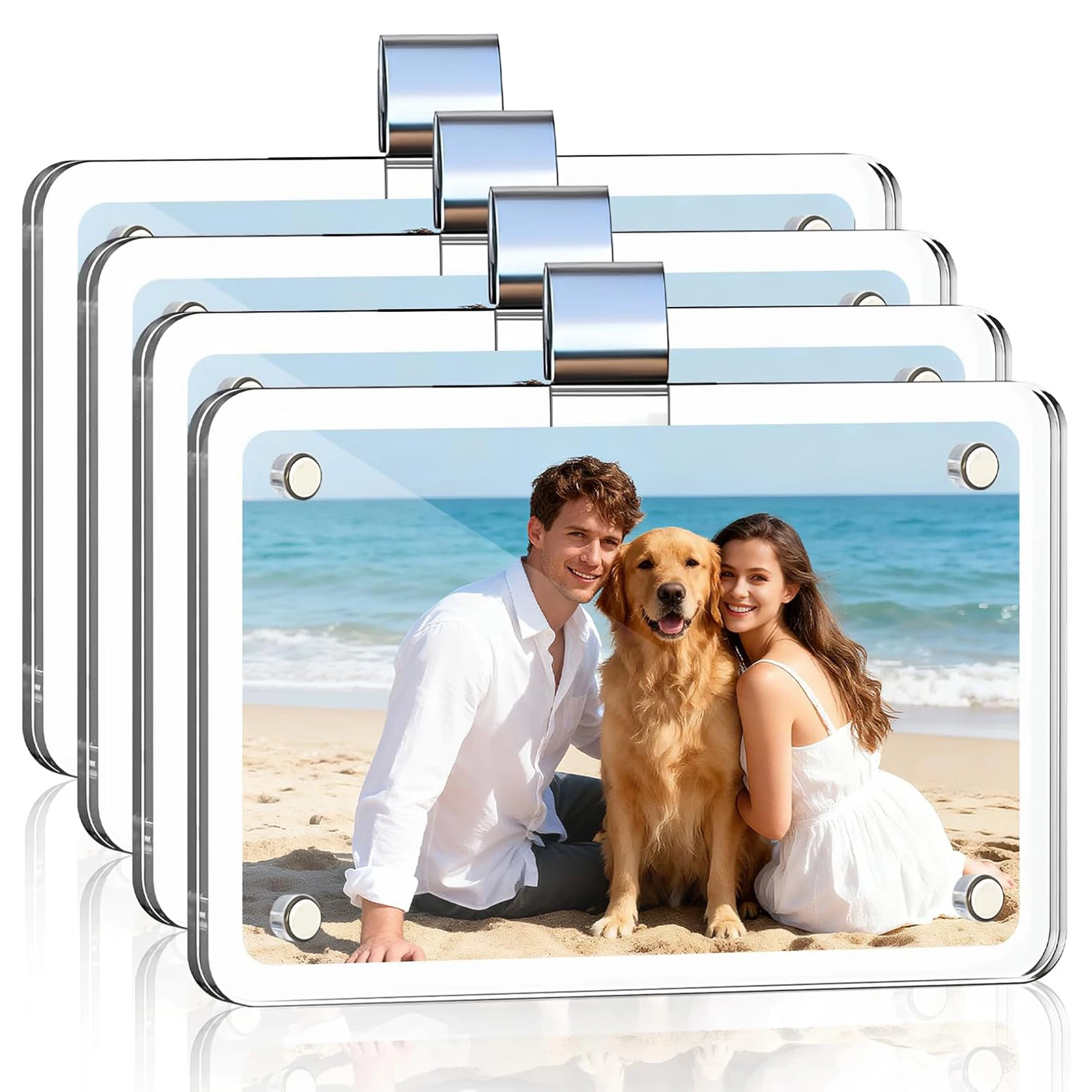 2/4 Pcs Car Picture Holder for Sun Visor Magnetic Acrylic Car Photo Clip for 2.4' X 3.5' Wallet Size Photos, Personalized Car