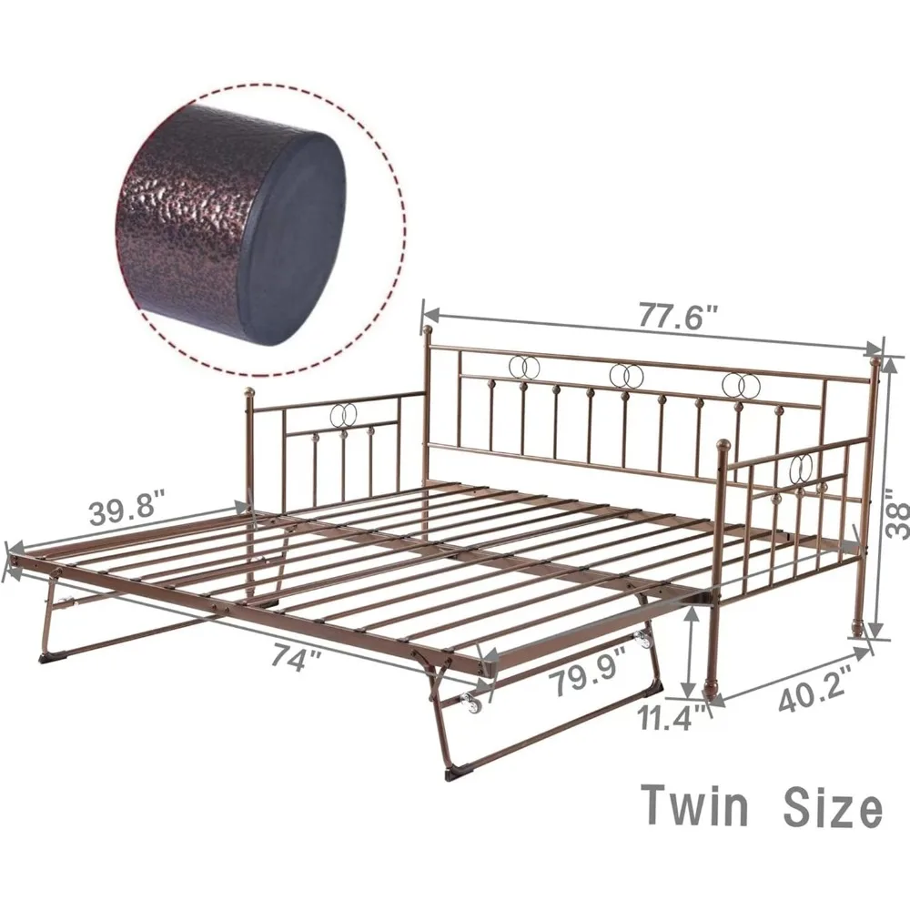 Twin Daybed with Trundle Pop Up, Day Bed with Trundle Bed Twin Pop Up, Height Adjustable Twin Trundle Bed Frame for Kids Teens