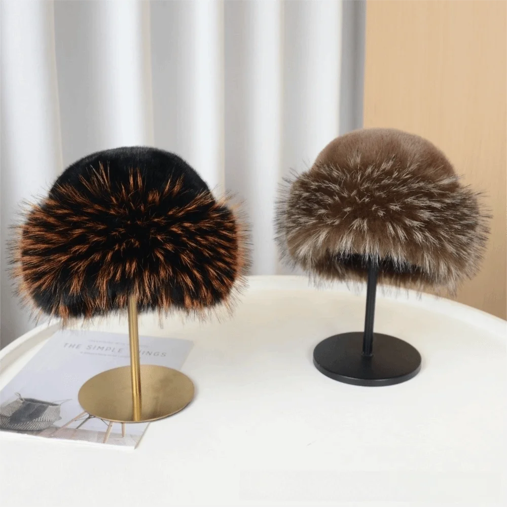 Warm Plush Bucket Hat Brimless Korean Style Mink Fur Fisherman Hat Imitation Mink Fur Thicken Fluffy Warm Hat Autumn Winter
