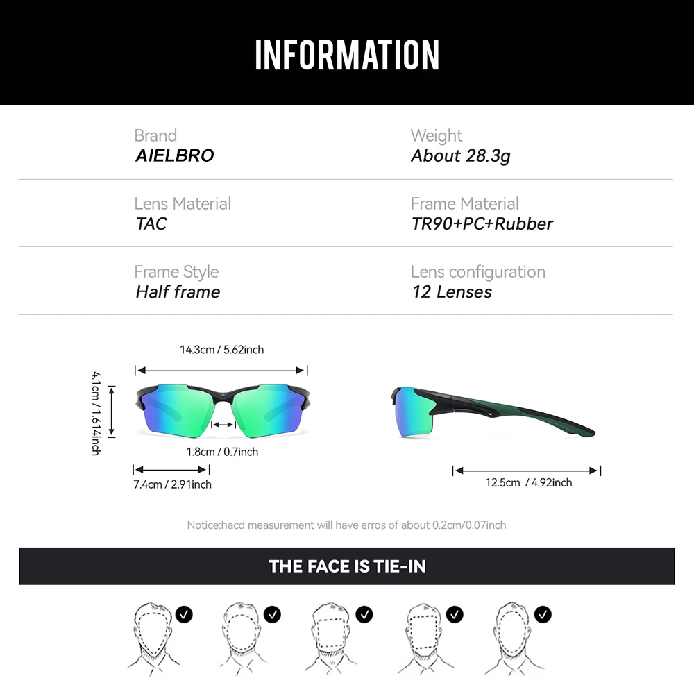 แว่นตาปั่นจักรยาน AIELBRO แว่นกันแดดผู้ชาย แว่นตาปั่นจักรยาน แว่นตากีฬากลางแจ้ง แว่นตาปั่นจักรยานสำหรับผู้ชาย สำหรับจักรยานเสือภูเขาและจักรยานถนน
