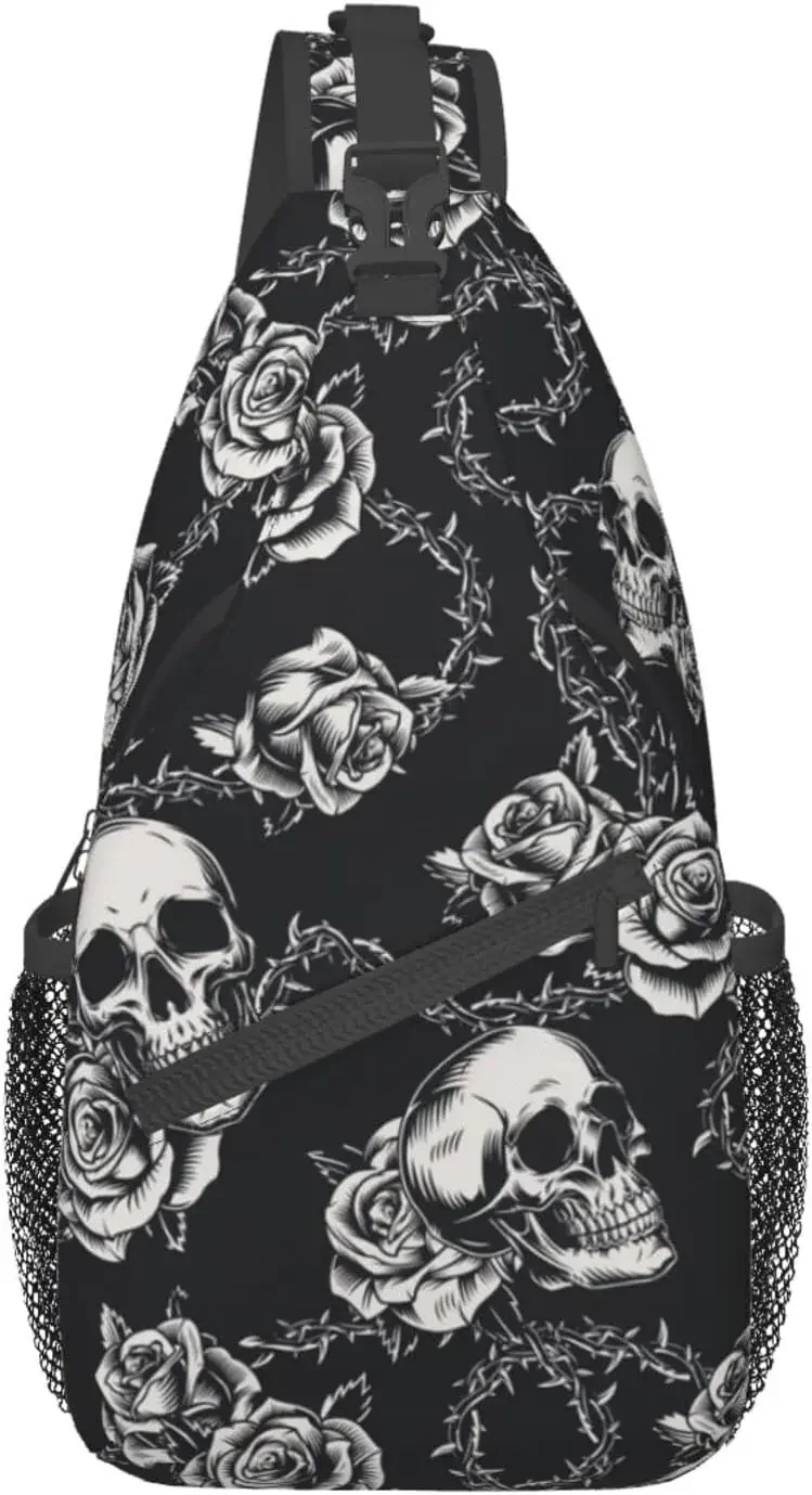 Bolso de pecho con calavera para hombre y mujer, mochila cruzada de viaje, senderismo y día