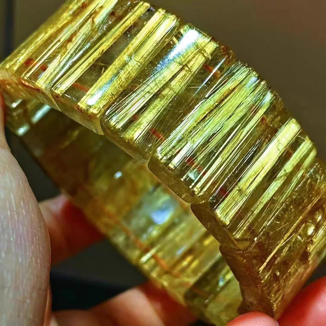 

Natural Gold Rutilated Quartz Bracelet Bangle 20x8mm Jewelry Clear Rectangle Rutilated Bracelet Women Men AAAAAA