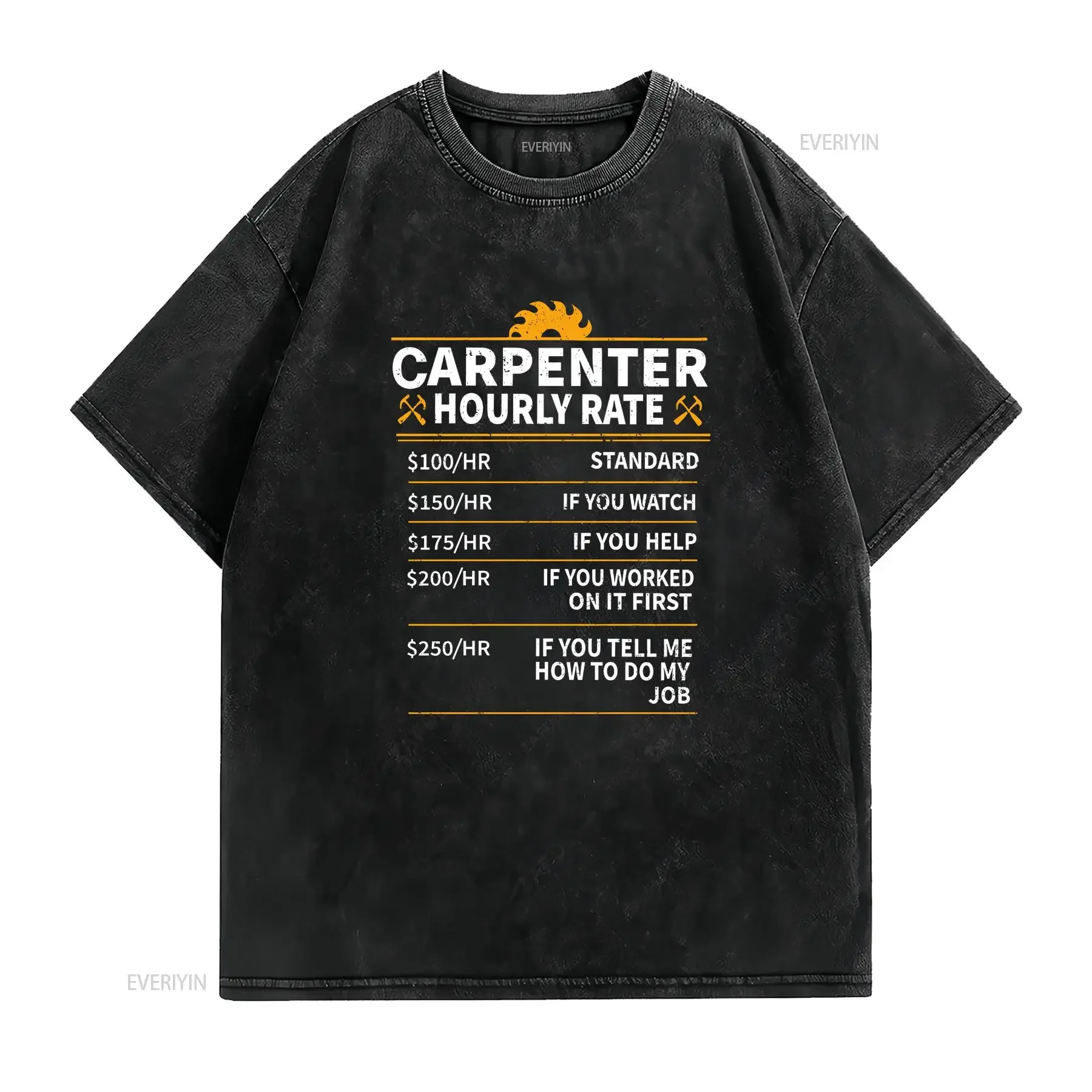 MOST POPULAR Carpenter Hourly Rate Funny Vintage Active T Shirt vintage Washed streetwear graphic Casual Comfortable homme Soft