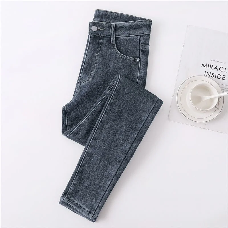 Winter Thick Female Velvet Women High Waist Skinny Jeans Simple Fleece Warm Ladies Slim Casual Denim Pencil Pants