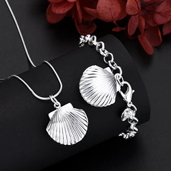 JewelryTop Fine 45-60cm 925 Sterling Silver seashell Photo frame Necklace Bracelet Jewelry For Women Men Chain Set Wedding Gift