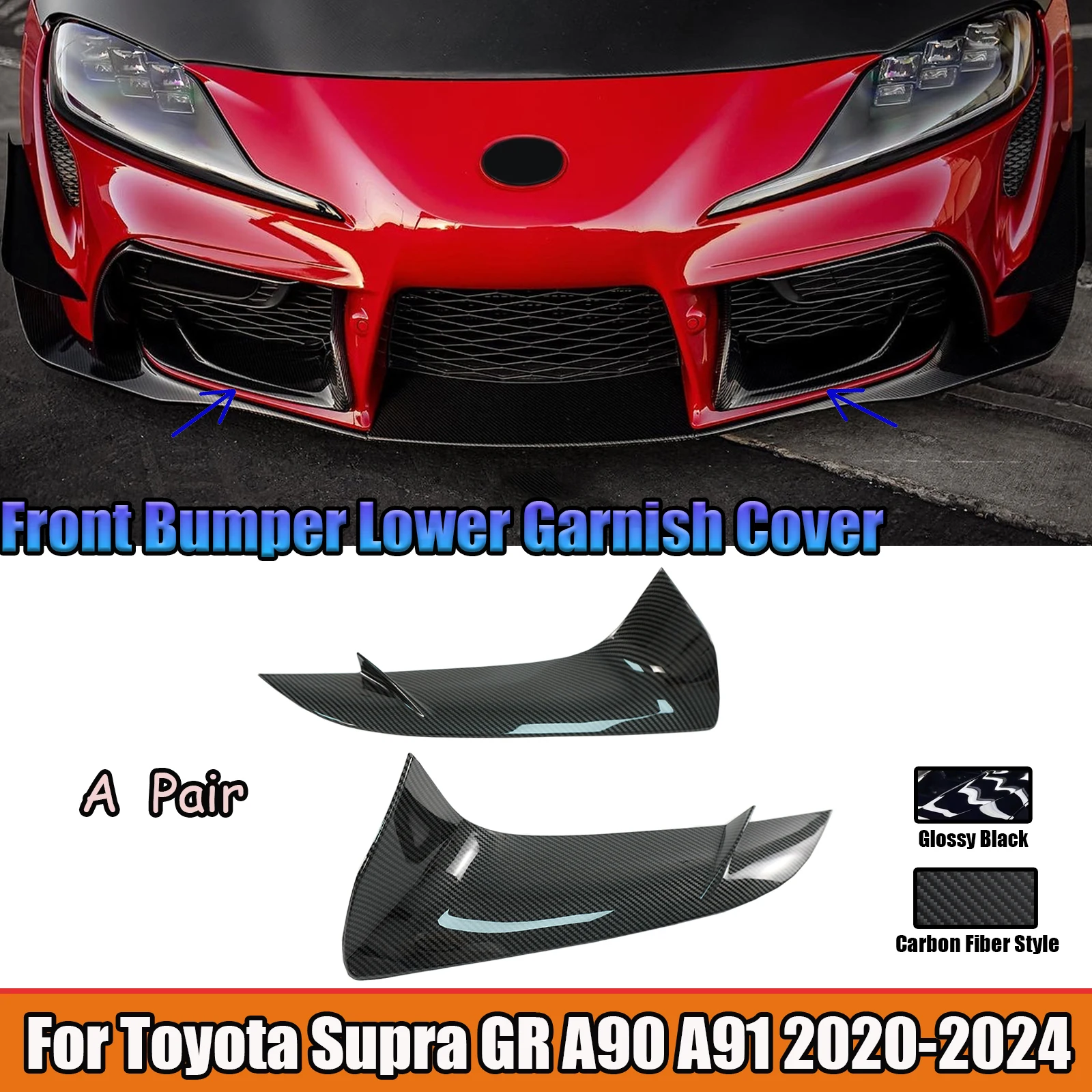 For Toyota Supra GR A90 A91 2020-2024 Car Front Bumper Lower Garnish Cover Splitter Glossy Black/Carbon Fiber Style Body Kit