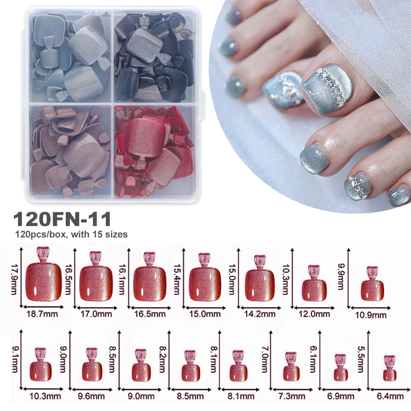 120 stücke Acryl Gefälschte Zehennägel Drücken Auf Nägel Volle Abdeckung Französisch Cat Eye Kurze Quadrat DIY Kunst Für Frauen Mädchen pediküre Werkzeuge – Detail 9