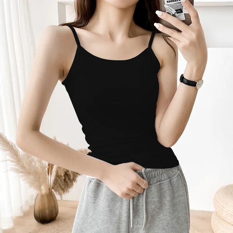 Women Solid Color Cotton Camisoles Vest Women Crop Tops Female Summer Sexy Strap Basic Tops Sleeveless Camisole Lingerie T-shirt