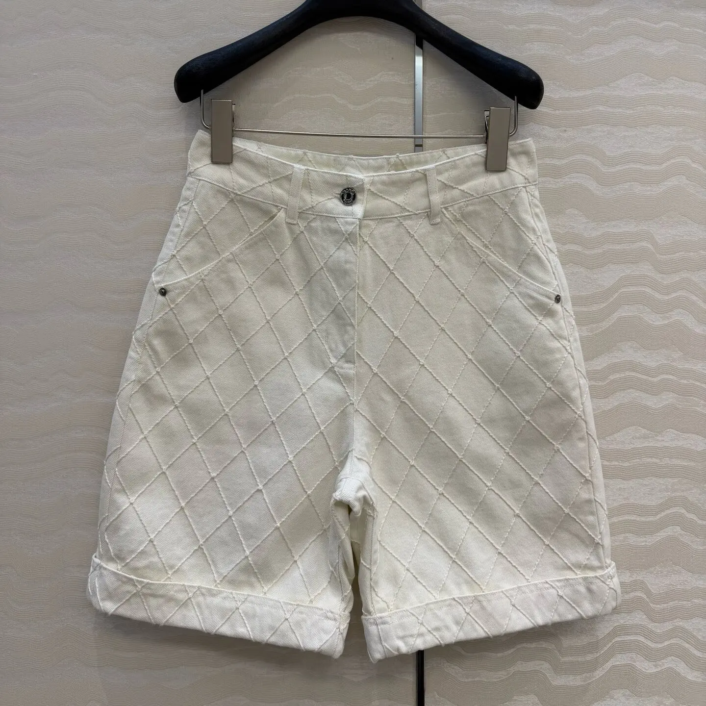 Heavy Embroidered Rhomboid Embroidered Organic Cotton Denim Tooling Pocket Roll Pants Women