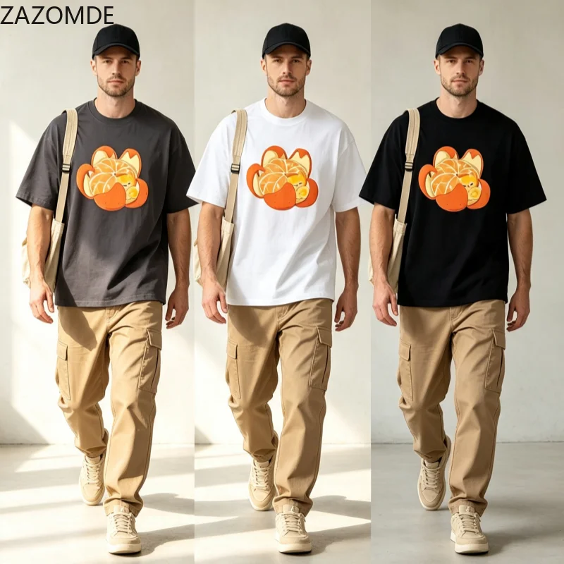 ZAZOMDE Harajuku Kawaii Fruit Cartoon Graphic Tshirt Unisex Summer O-Neck Short Sleeve Hip Hop Loose Oversized Street Outfit Tee