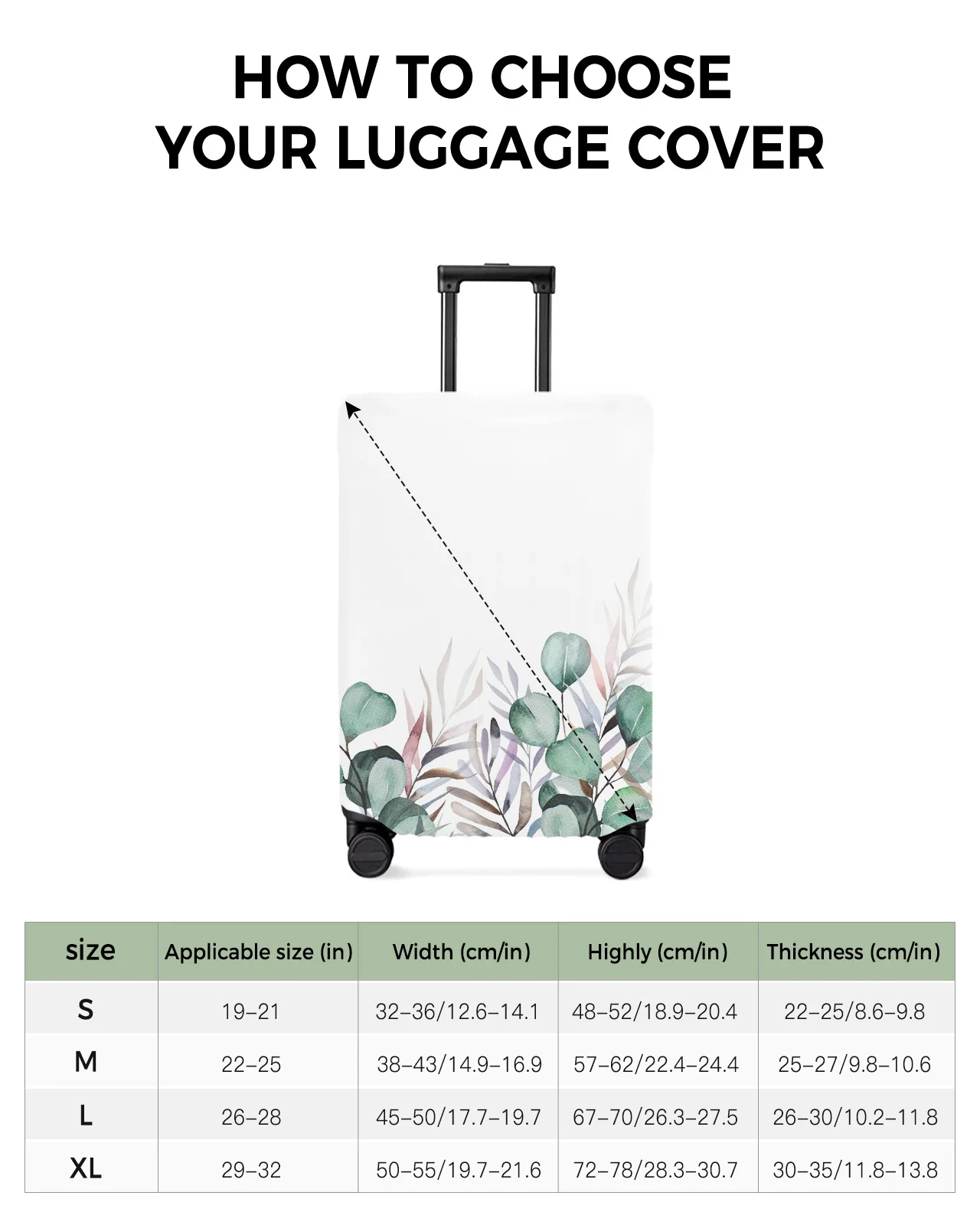 Ins Style Eucalyptus Leaves Luggage Cover Stretch Suitcase Protector Baggage Dust Case Cover for 18-32 Inch Travel Suitcase Case