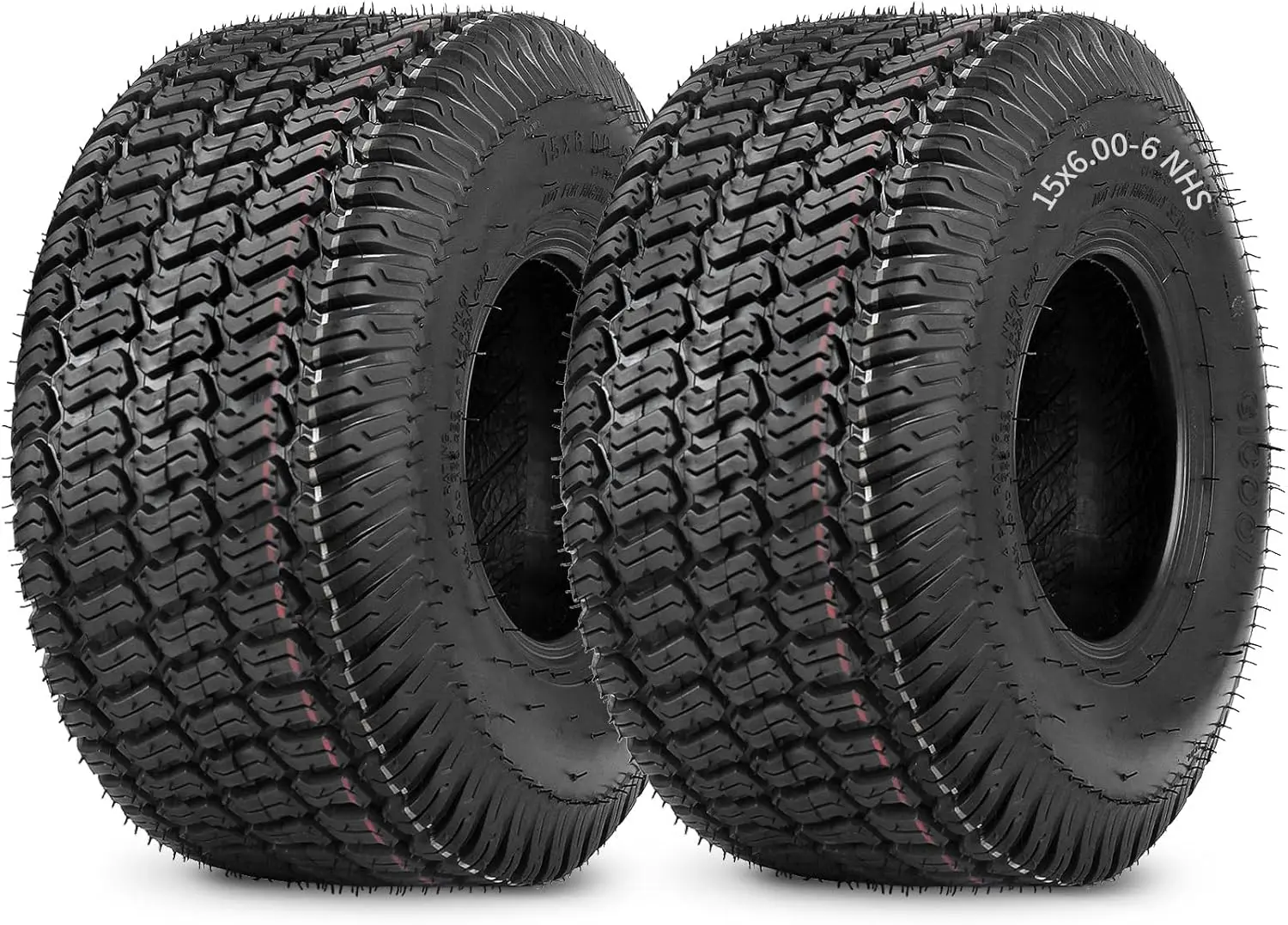 

15x6.00-6 Tubeless Lawn Mower Tire, 2 Pack with Turf S Pattern, 4 Ply for Garden Tractor