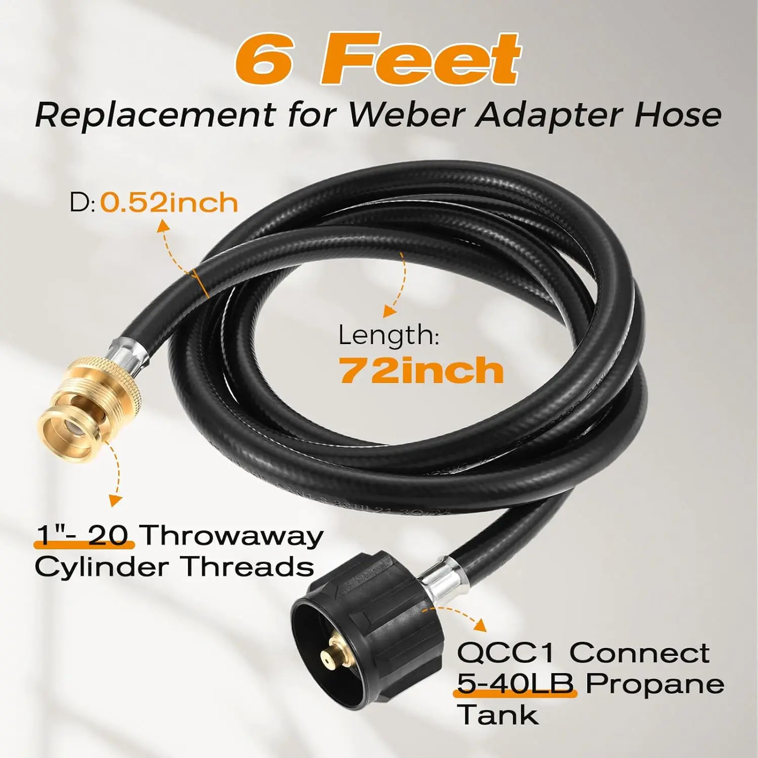1pc 6FT Propane Hose 1lb To 20lb Adapter Converts To 5-40lb Tank for Weber Traveler Grill Weber Q 1000 1200 2000 2200