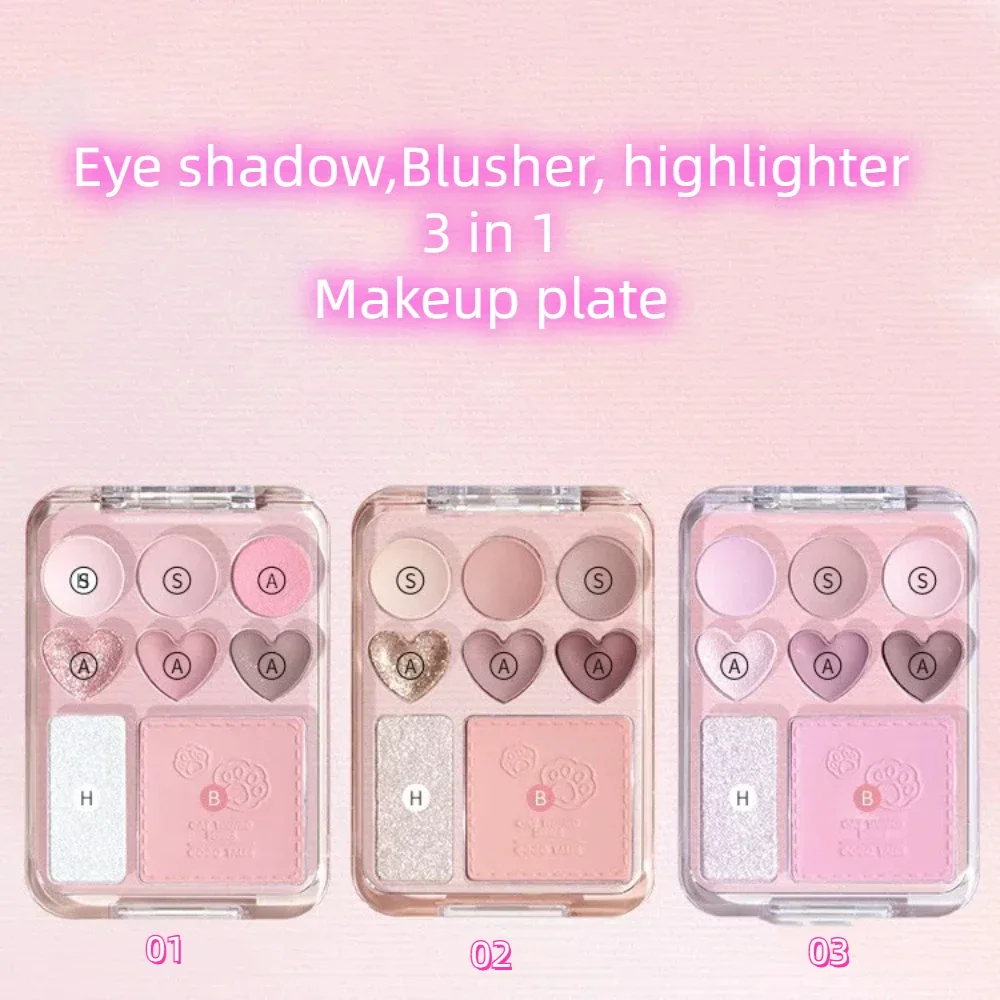 Gogotales Love Eye Shadow Plate Purple Peach Blush Cheek Tint Shimmer Eyeshadow Long Lasting Highlighter Girl Makeup Pallete