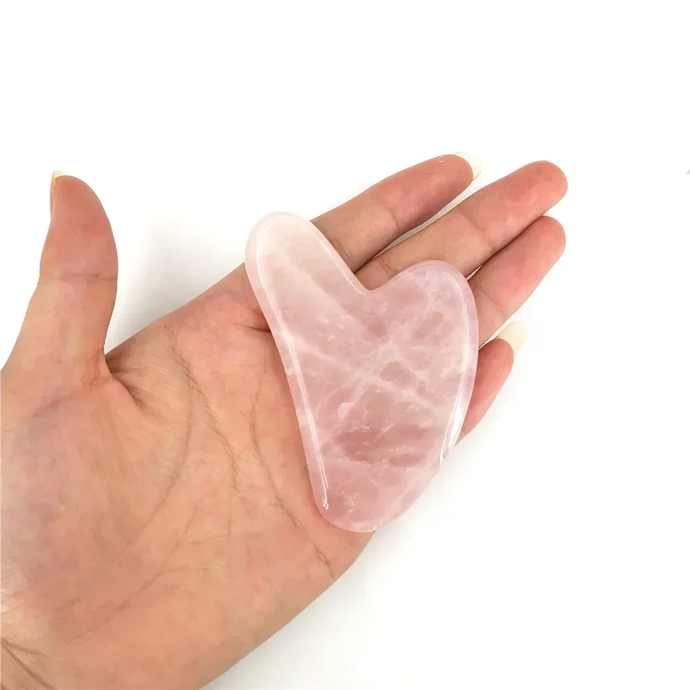 Rodillo de Jade de cuarzo rosa Natural, conjunto Gua Sha, rodillo masajeador corporal Facial, juego de masaje de piedra de Jade, herramienta de masaje de belleza para estiramiento Facial