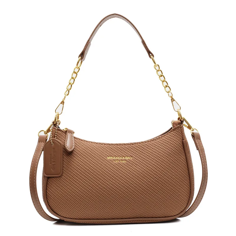 Vintage Black Textured Hobo Bag with Gold Chain, Retro Shoulder & Crossbody Purse, Multi-Use Casual Handbag for Women Daily Use