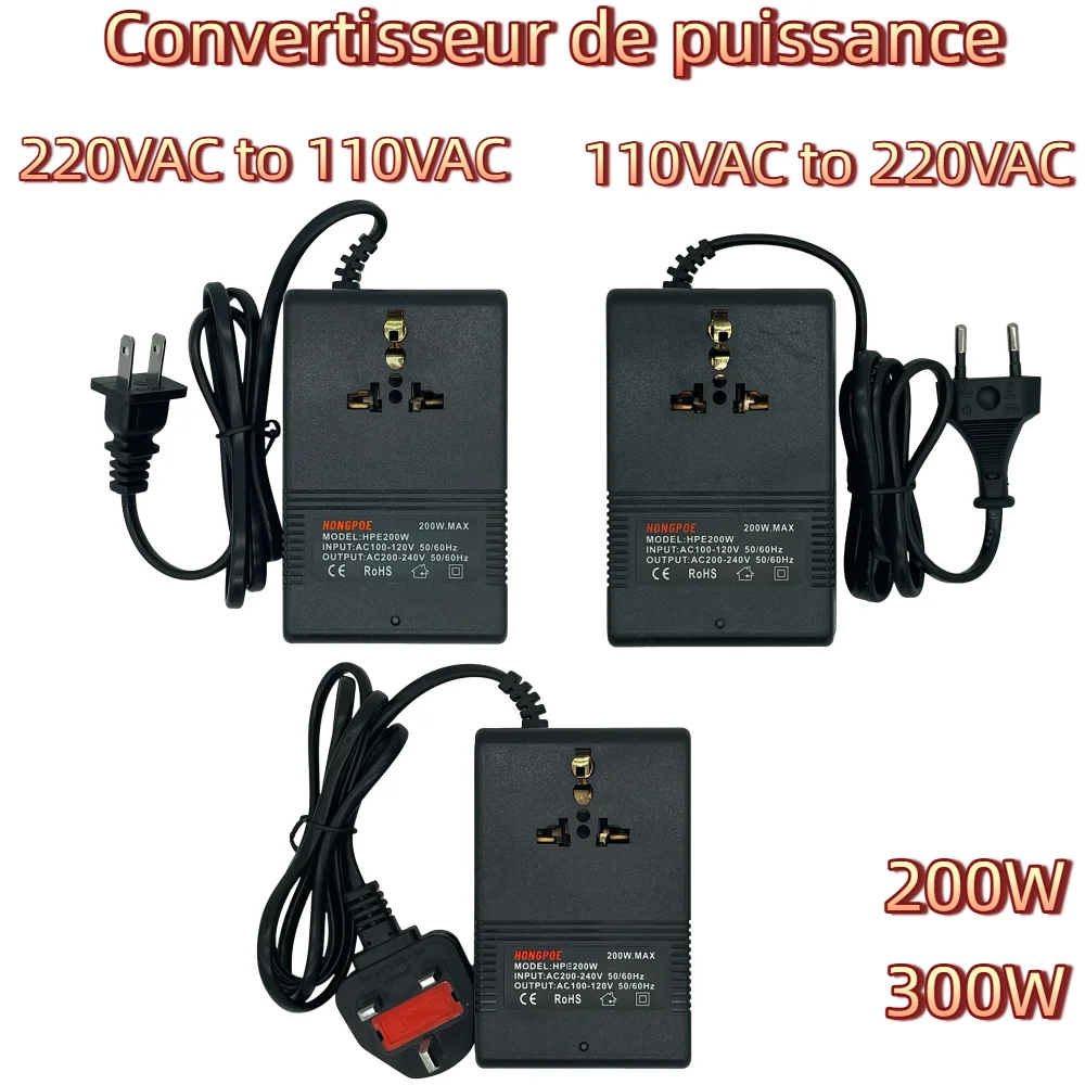 Onduleur de prise ue/US/UK 200W 300W, transformateur convertisseur de tension 220V à 110V, transformateur abaisseur 110V à 220V, adaptateur de voyage