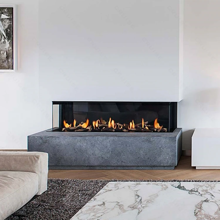 CRUISE 48Inch 1219.2x720x380mm Contemporary Insert Wall-mounted 3 Sided Glass Living Room Gas Fireplace with Chimney Inbuilt