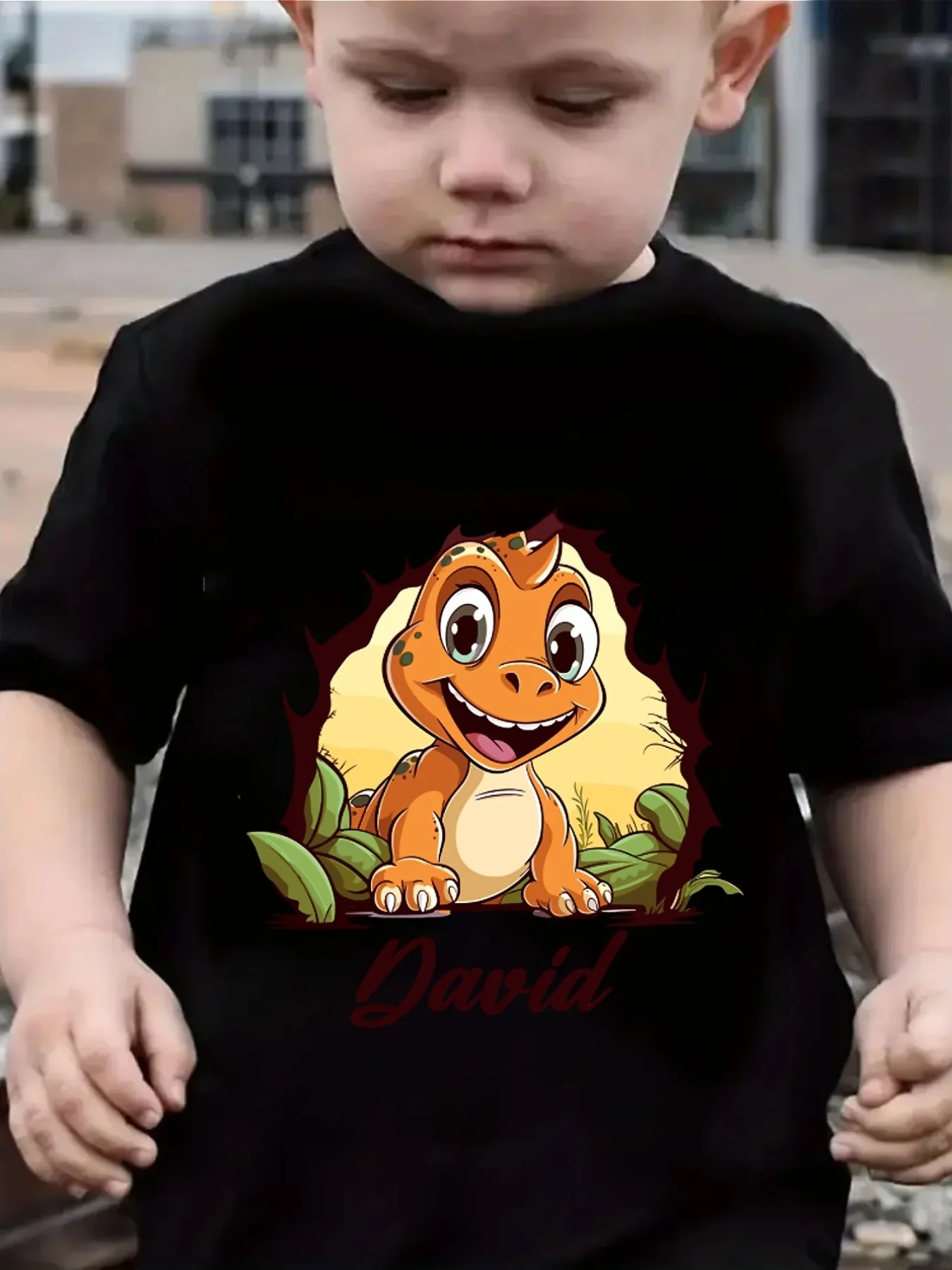 Lovely Personalized Name Little Dinosaur Animal Graphic Family Matching T Shirts Boys Girls Parent Child Daily Wear Cotton Tops