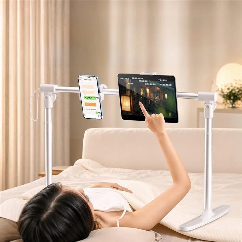 Bed Sofa Device Holder Aluminum Alloy Adjustable Stand for Mobile Phone Tablet Computer Black Color Home Desktop Usage