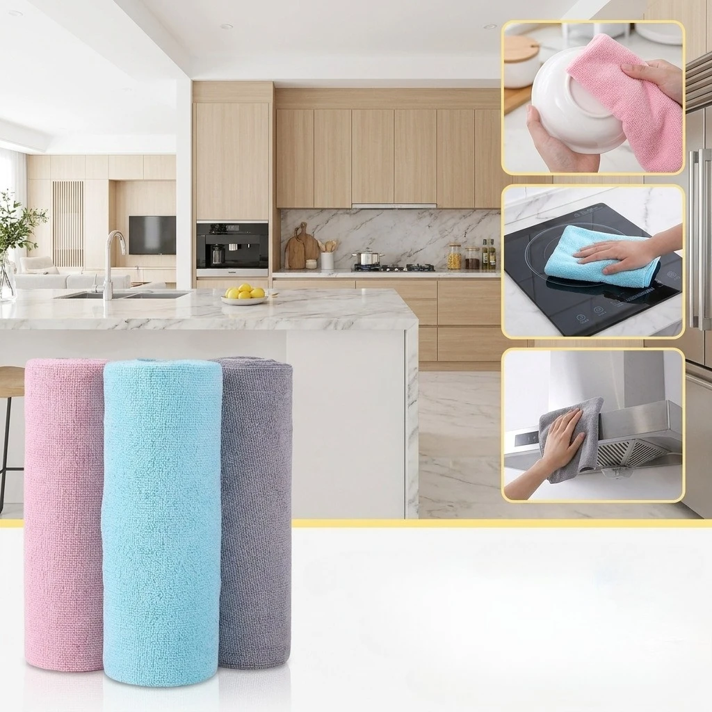 Tear-off Roll Kitchen Dishcloth Reusable Microfiber Cleaning Cloth Washable Multi-functional Durable Dish Towel for Household