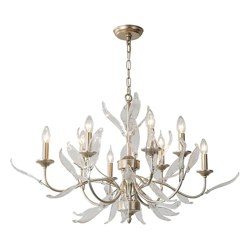 Chandelier, Room Lighting Glass Leaf Vintage Silver French Restaurant Light y