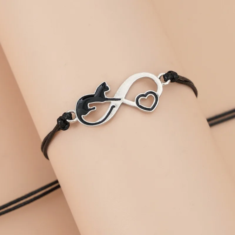 Make a Wish Woven Paper Card Bracelet Cat Fox 8-shaped Infinity Symbol Bracelet for Women Charm Jewelry Gift Fashion Accessories