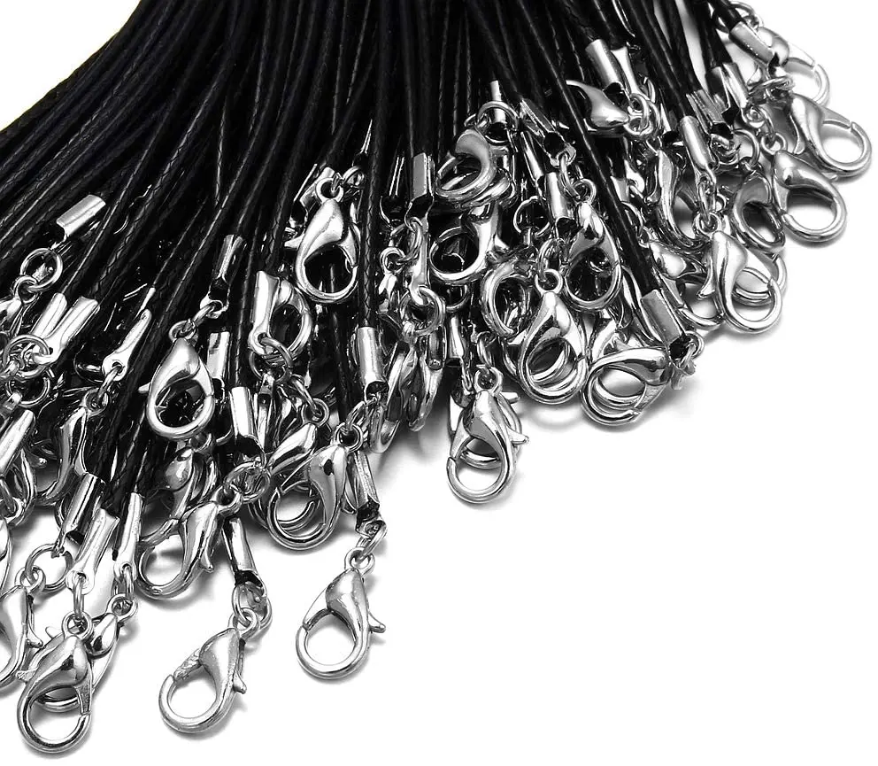 30Pcs Black Leather Cord Rope Necklace Waxed Lobster Claw Clasp Bulk for Jewelry Making Chain String DIY Accessories