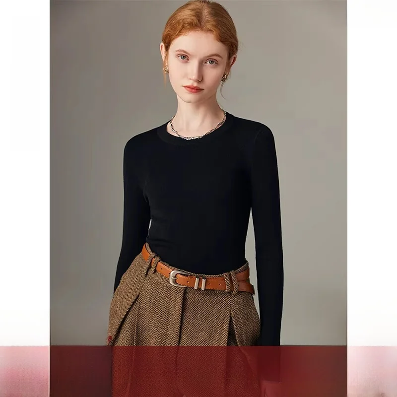

Women's Cashmere Silk Knitted Sweater Autumn Winter New Style Commute Style Korean Version Straight Tube Long Sleeve Top