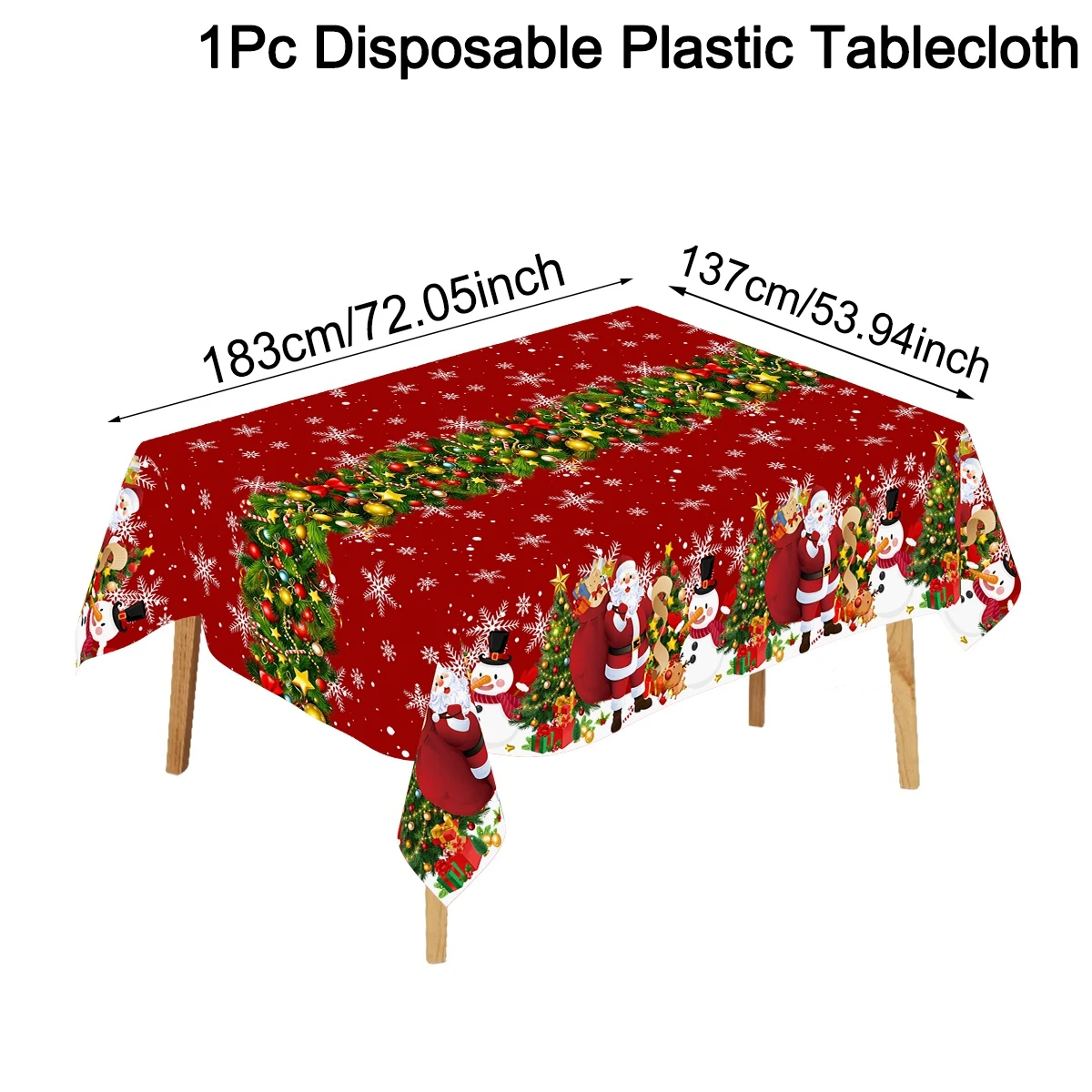 Christmas Tablecover 183*137cm Disposable Plastic Tablecloth Santa Claus Snowman Pattern Xmas Winter Holiday Kitchen Table Decor