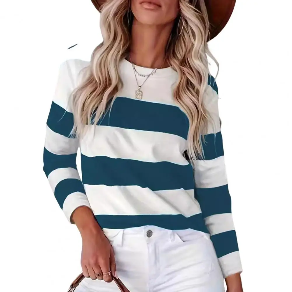 Super-soft Women Tops Striped Color Block Women's Pullover Tops Casual Blouse Long Sleeve Sweatshirt Oversized Fall for Daily