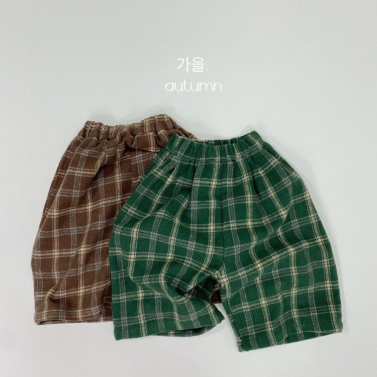 Kinder Jungen karierte Hosen Frühling Herbst gewebtes Material breite Beine Kinder Jungen Hosen modische Jungen kurze Hosen – Detail 6