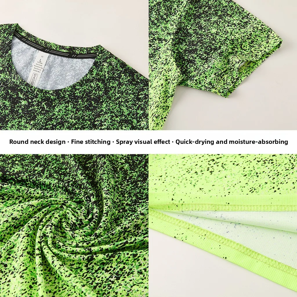 Men's Summer Outdoor Hiking Quick Dry Ice Silk Fitness Training Top round Neck Half Sleeve Elastic T-Shirt Casual Loose Fit