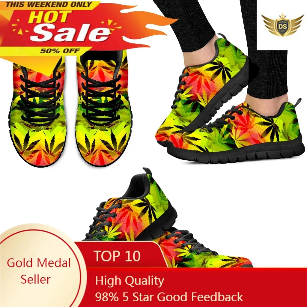 

Brand Weed Leaves Design Ladies Sneaker Shoes For Women Rainbow Color Print Women Flat Shoes Lace-up Footwear