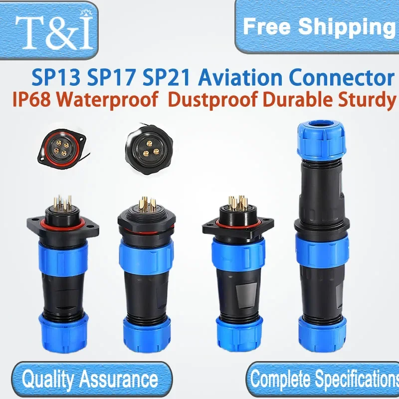 

5/10/100 Sets SP13/17/21-2/3/4/5/6/7/9/12PIN Docking Flange Rear Nut IP68 Plastic Waterproof Male Female Aviation Connector